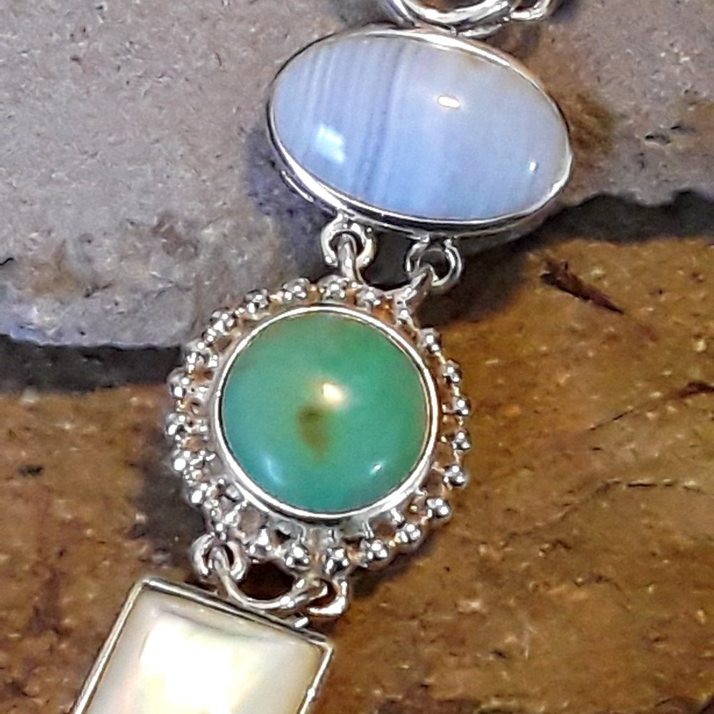 Sterling Multi Gemstone Link Toggle Bracelet - image 6